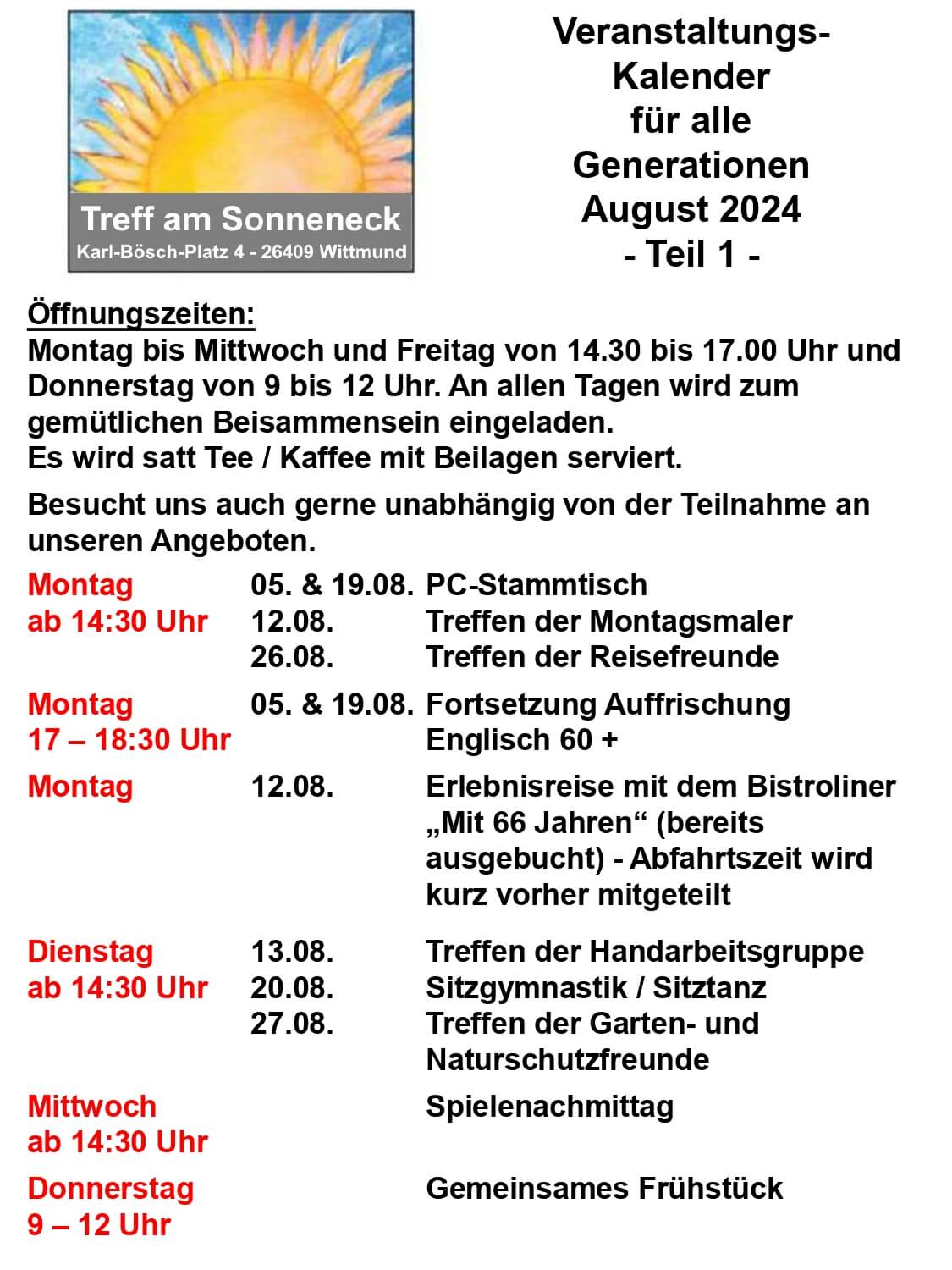 Veranstaltungskalender August 2024